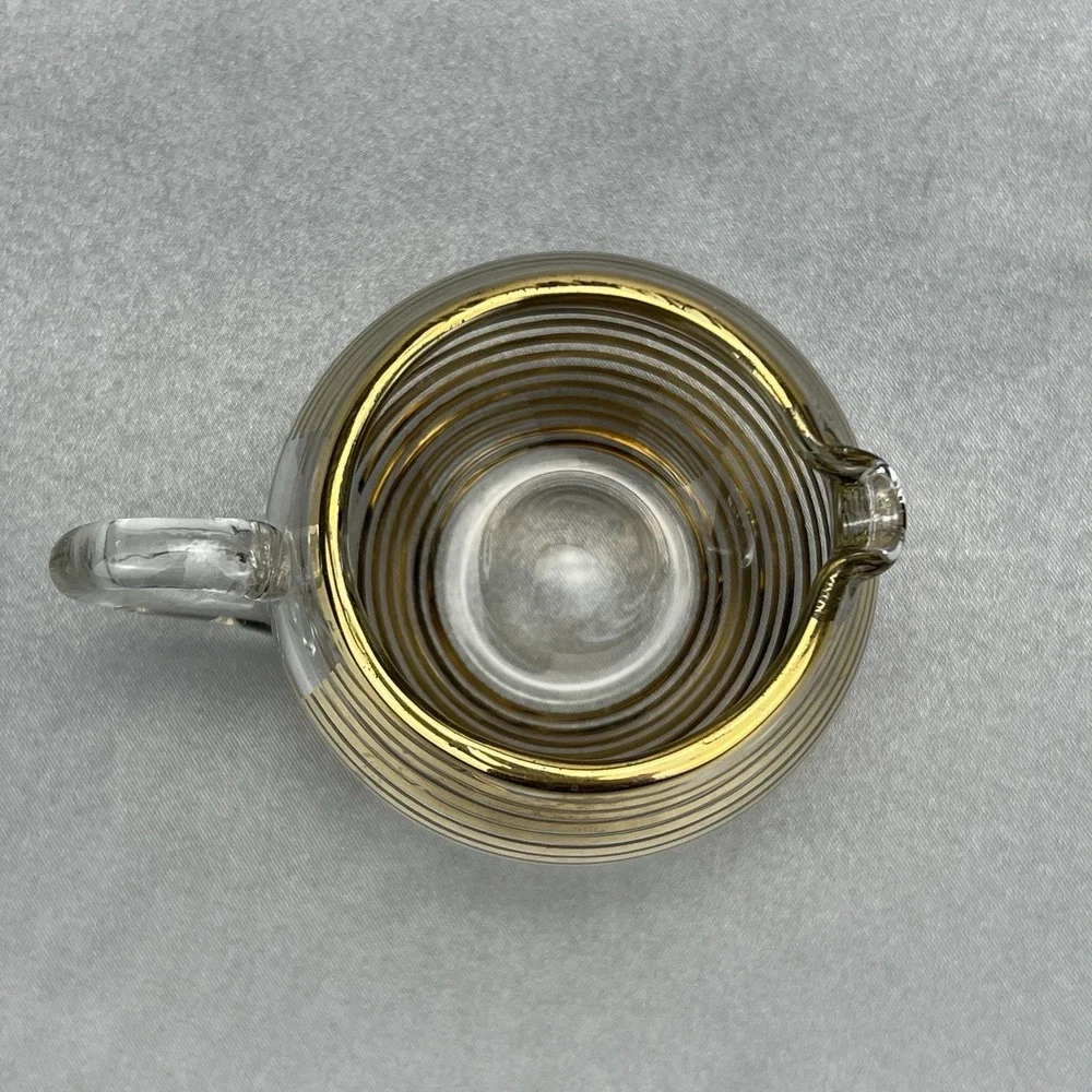 Macbeth Evans Style Vintage Gold Stripe Glass Creamer Pitcher Mid Century MCM 3